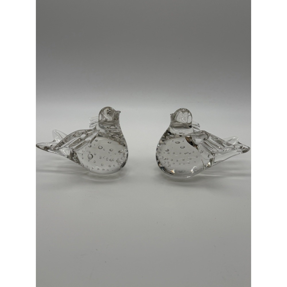 Enesco Glass Doves Birds Figurines Pair Clear Controlled Bubble Bullicante 80s